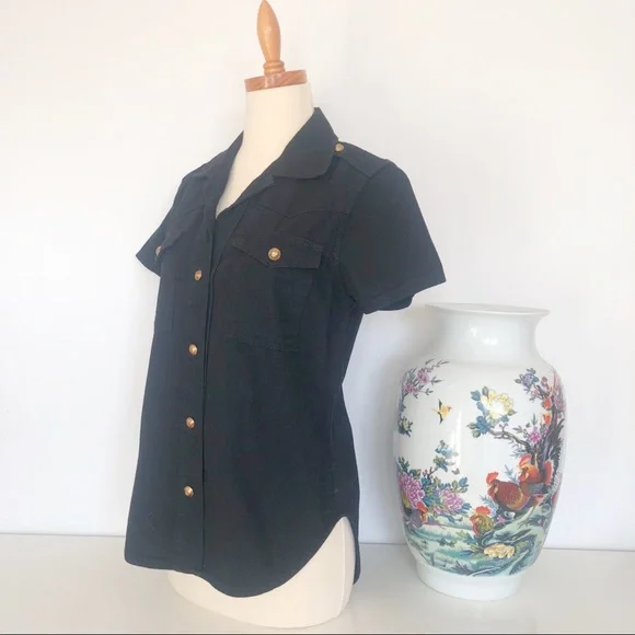 🎀 5/$25 NWT Zara black denim short sleeve shirt sz S - Picture 6 of 11